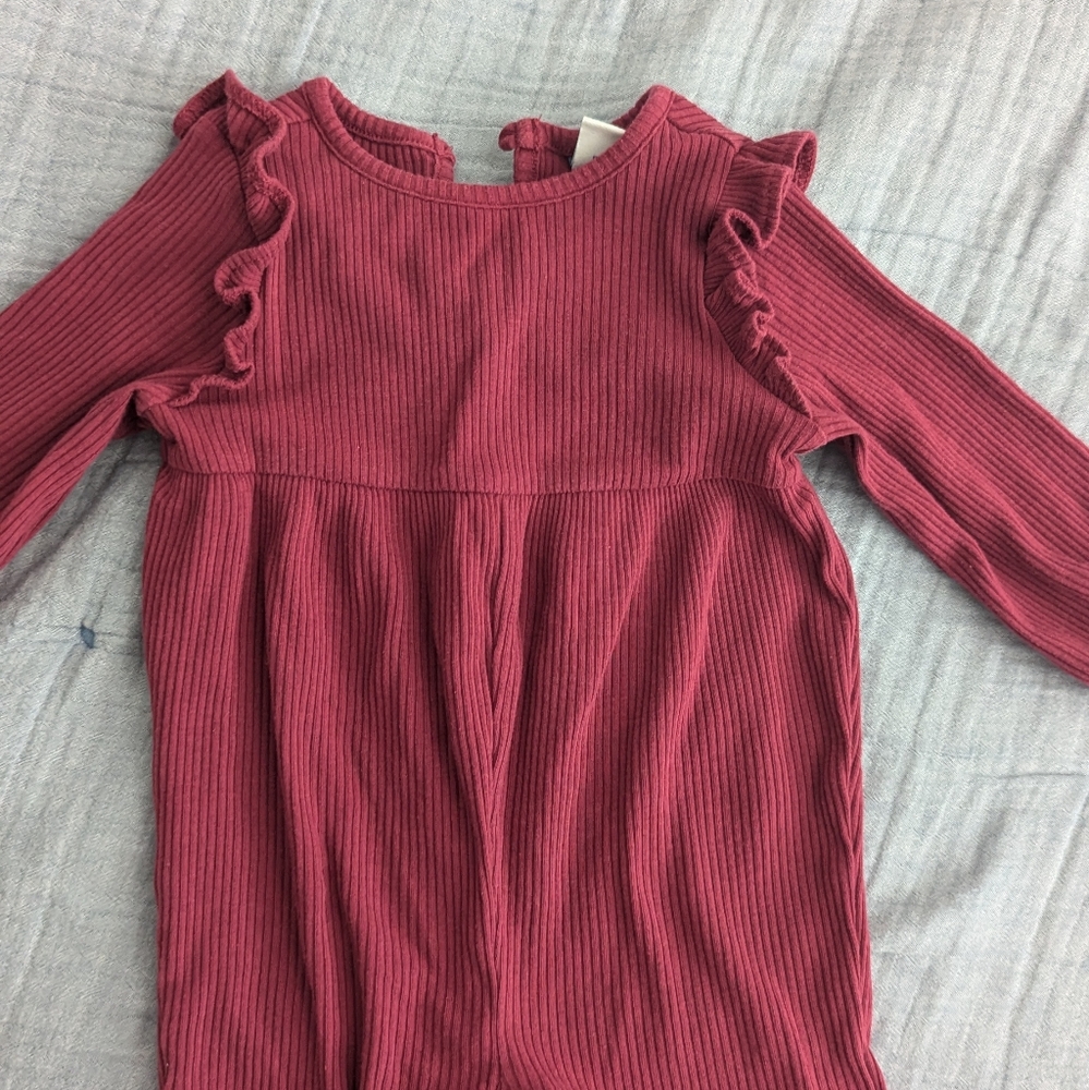 Long Sleeve Rib Knit Ruffle Trim Jumpsuit Old Navy Baby